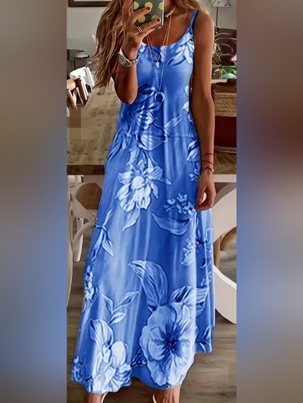 Blue Floral Spaghetti Strap Maxi Dress XL
